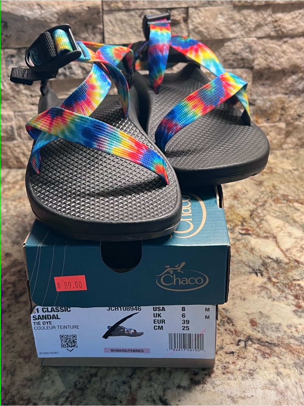 NEW! Ladies size 8- Chaco Z1 classic sandal/ tie dye pattern colorful - Picture 3 of 4